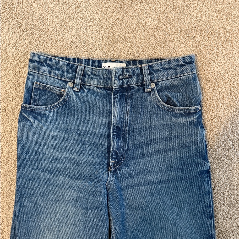 Zara Womens High Rise Wide Leg Blue Jeans